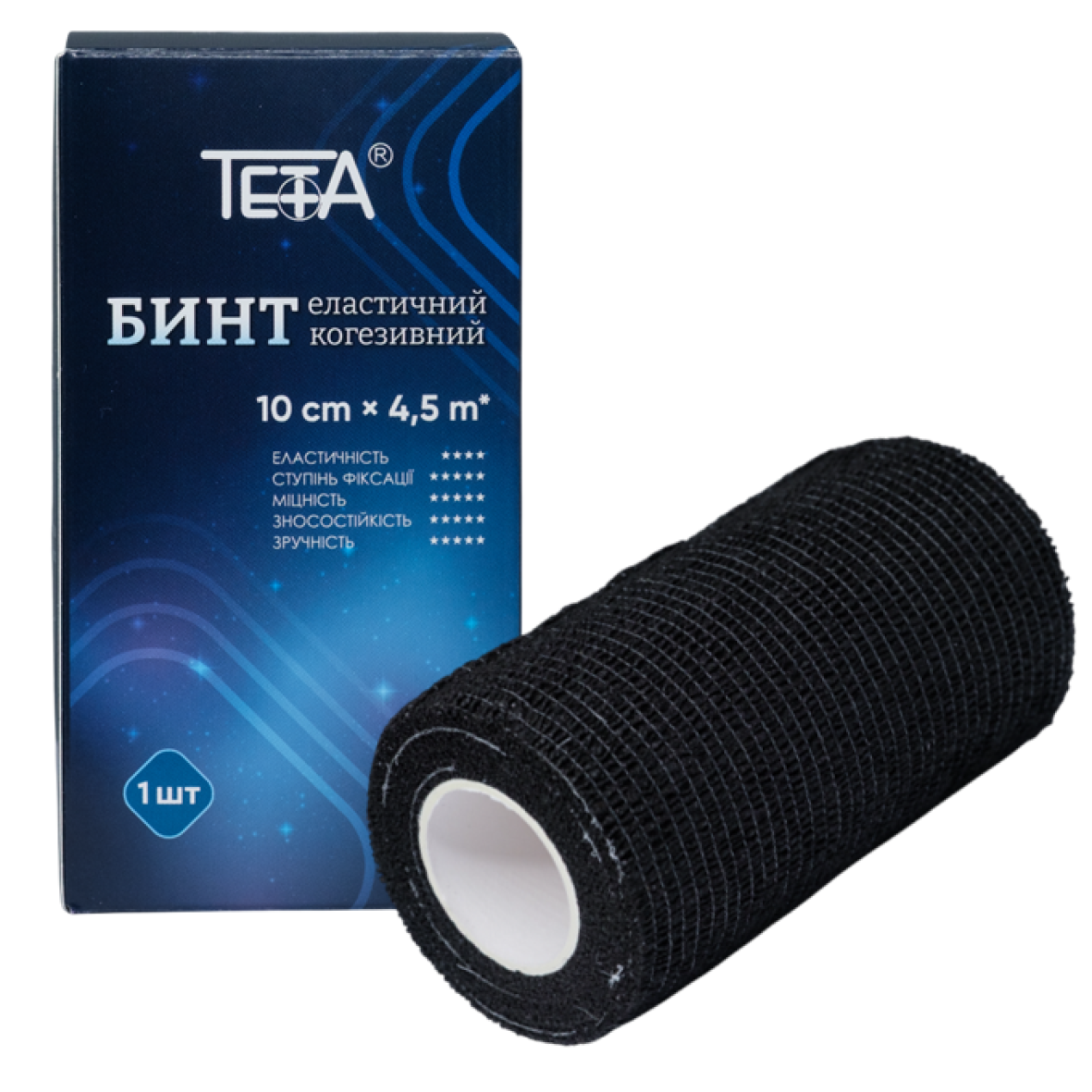 Бинт еластичний когезивний Тета, чорний, 10см × 4,5м