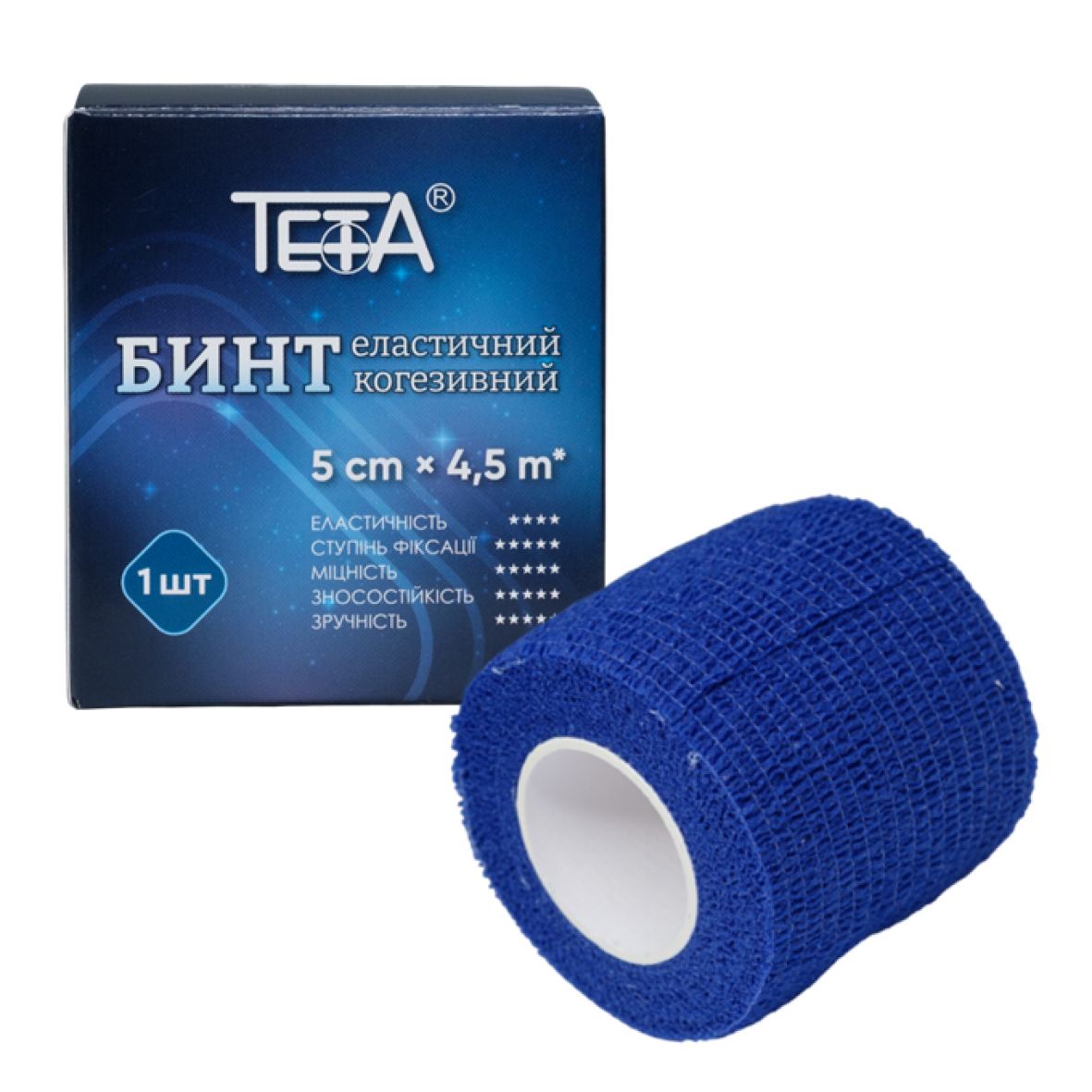 Бинт еластичний когезивний Тета, синій, 5см × 4,5м