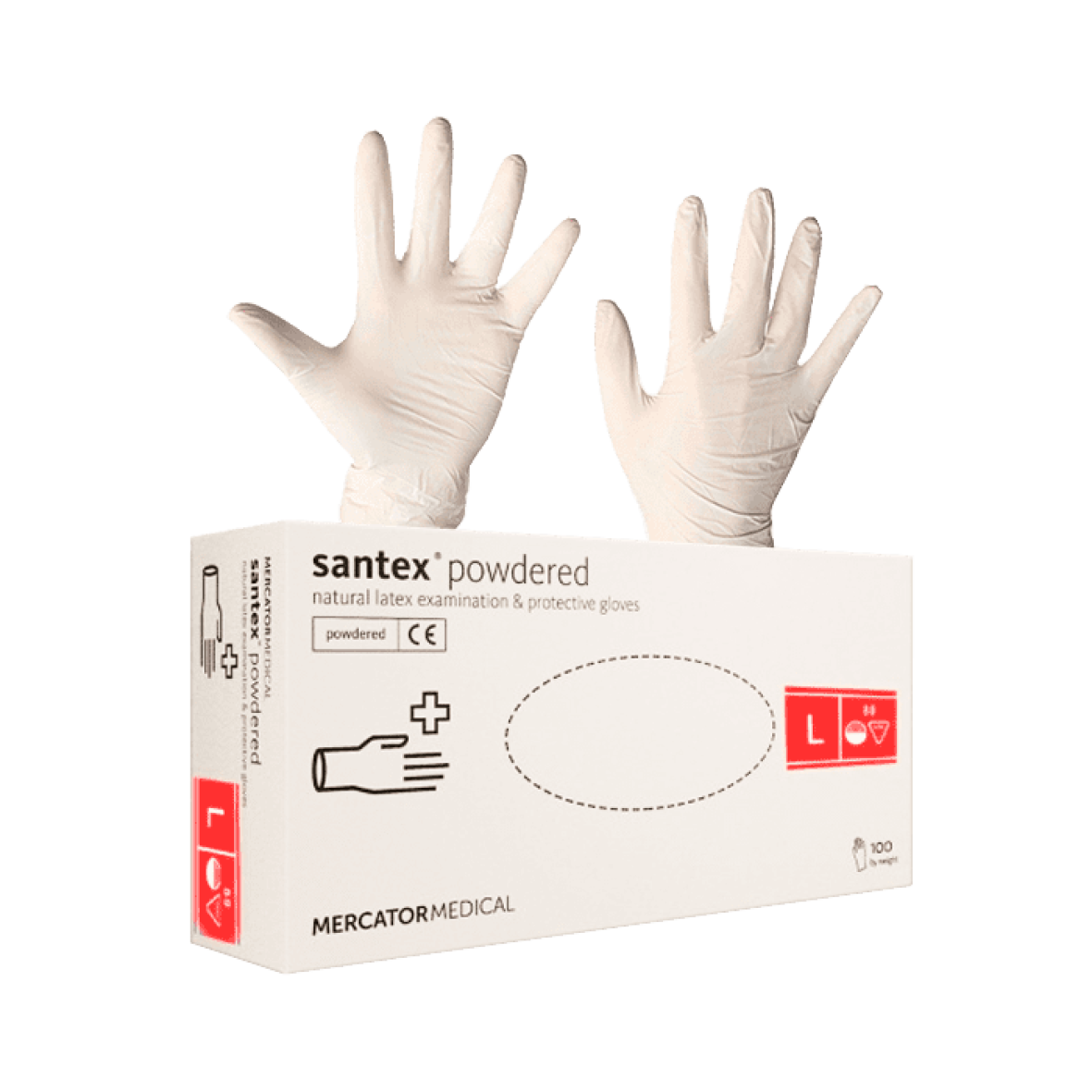 Рукавиці нестерильні, оглядові, латексні, припудрені Santex (розмір L)