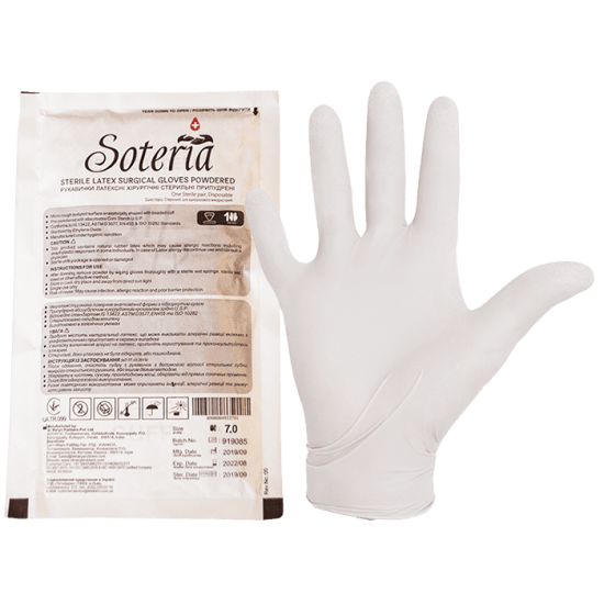 Рукавиці латексні стерильні припудрені Soteria 7.0