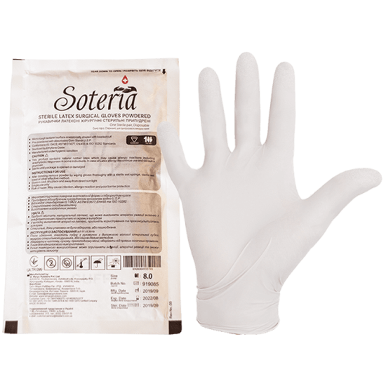 Рукавиці латексні стерильні припудрені Soteria 8.0